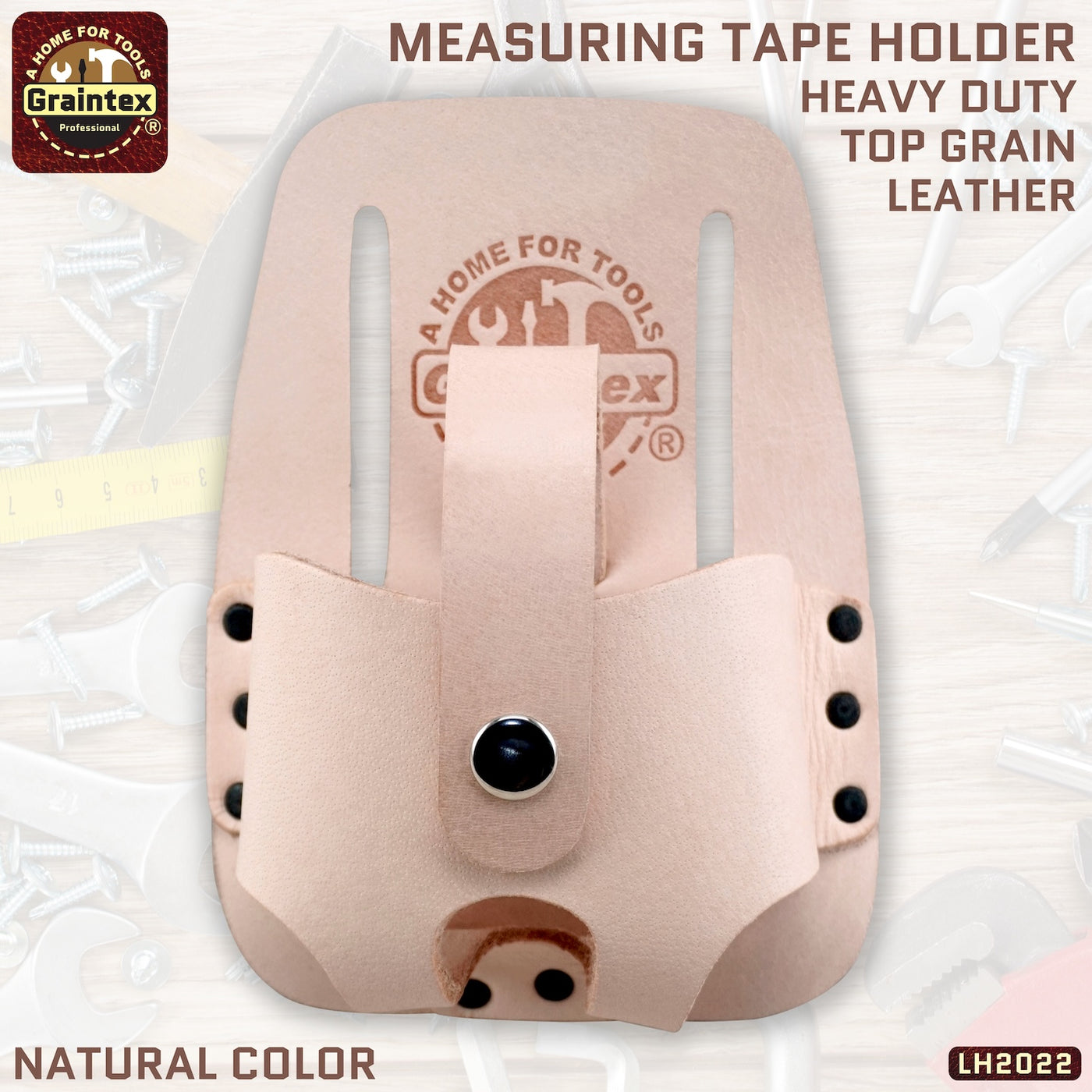 LH2022 :: MEASURING TAPE HOLDER HEAVY DUTY NATURAL COLOR TOP GRAIN LEATHER