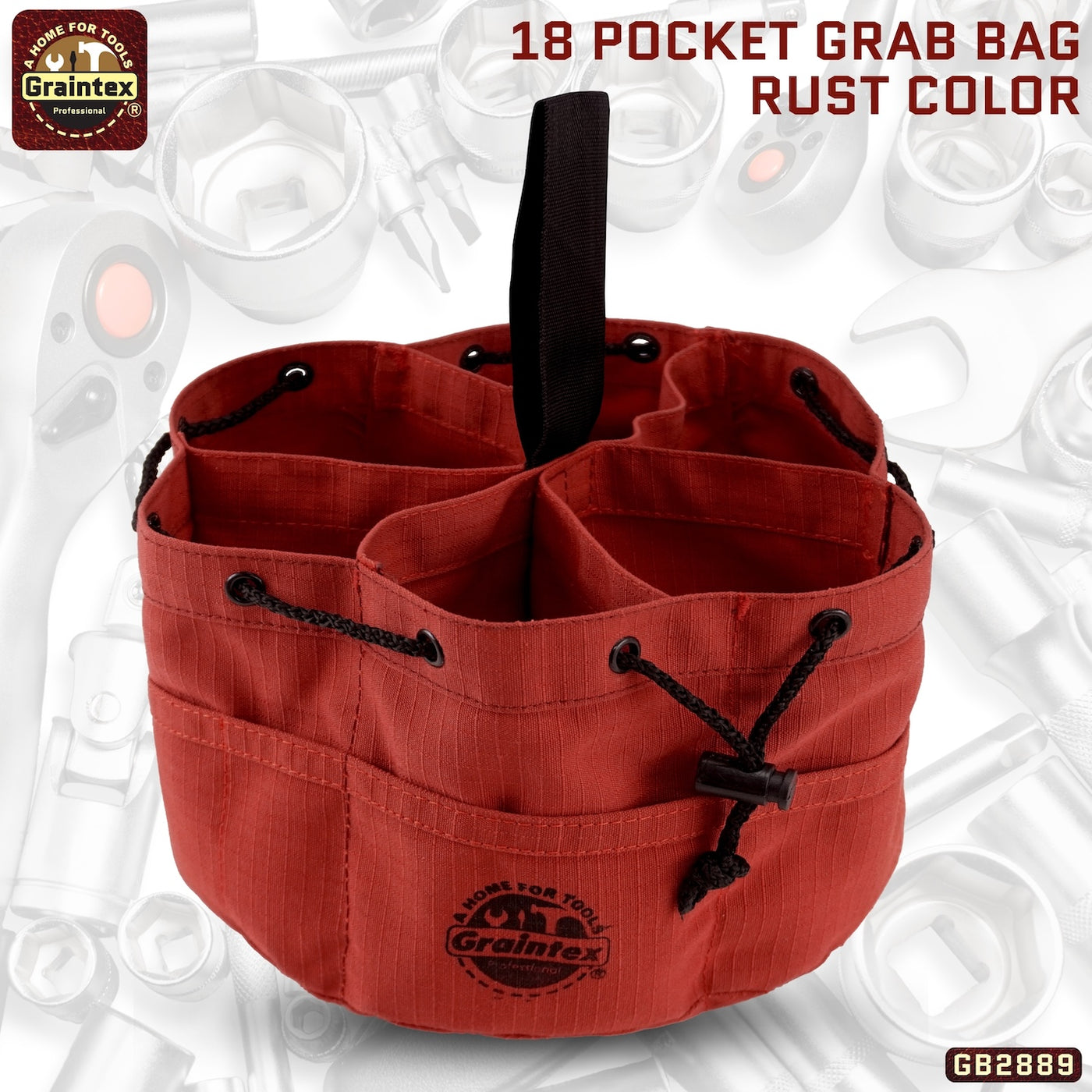 GB2889 :: Grab Bag Rust Color Rip-stop Canvas 18 Pockets Drawstring Closure