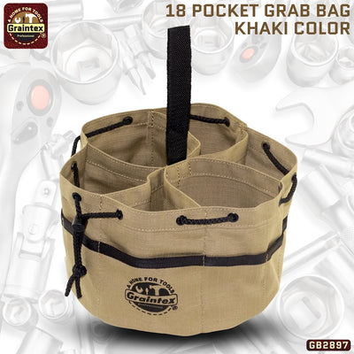 GB2897 :: Grab Bag Khaki Color Rip-stop Canvas 18 Pockets Drawstring Closure