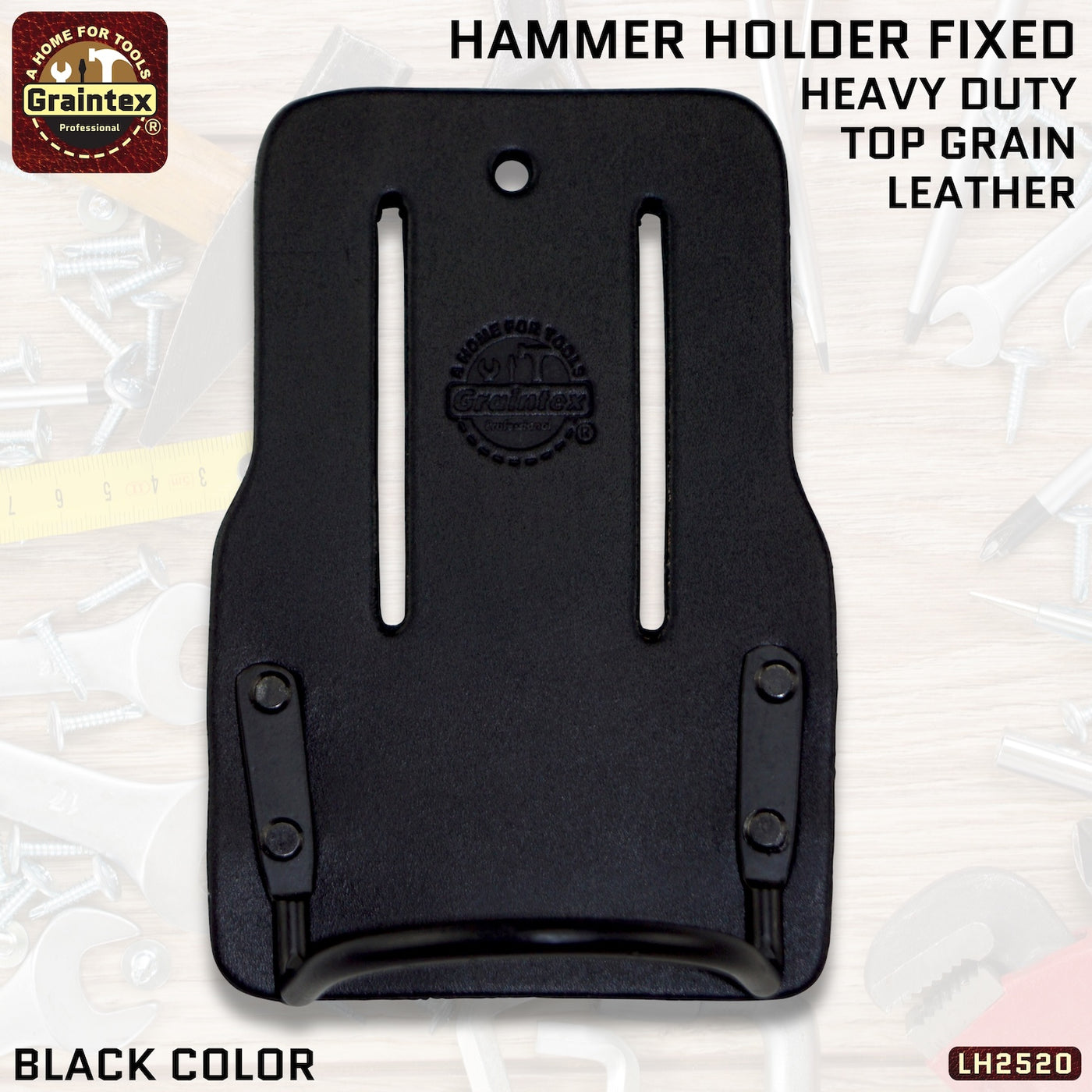 LH2520 :: HAMMER HOLDER FIXED BLACK COLOR TOP GRAIN LEATHER