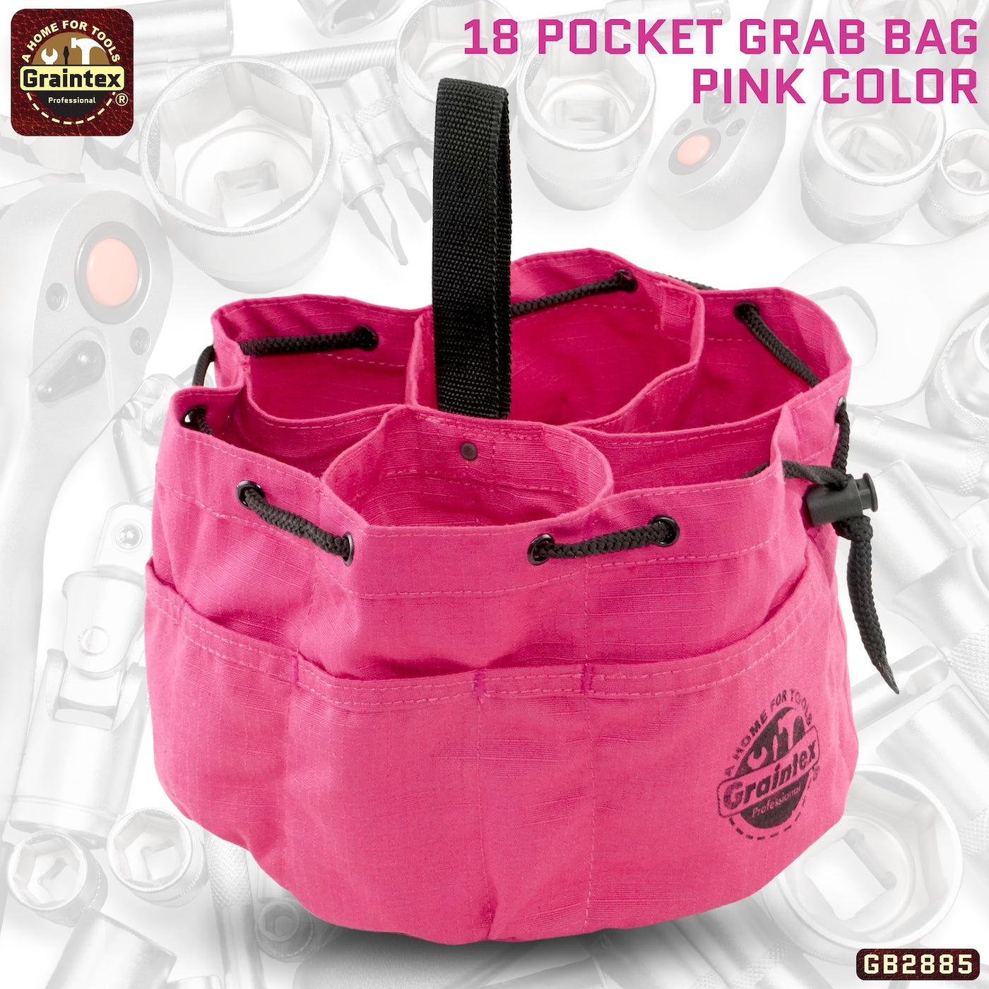 GB2885 :: Grab Bag Pink Color Rip-stop Canvas 18 Pockets Drawstring Closure