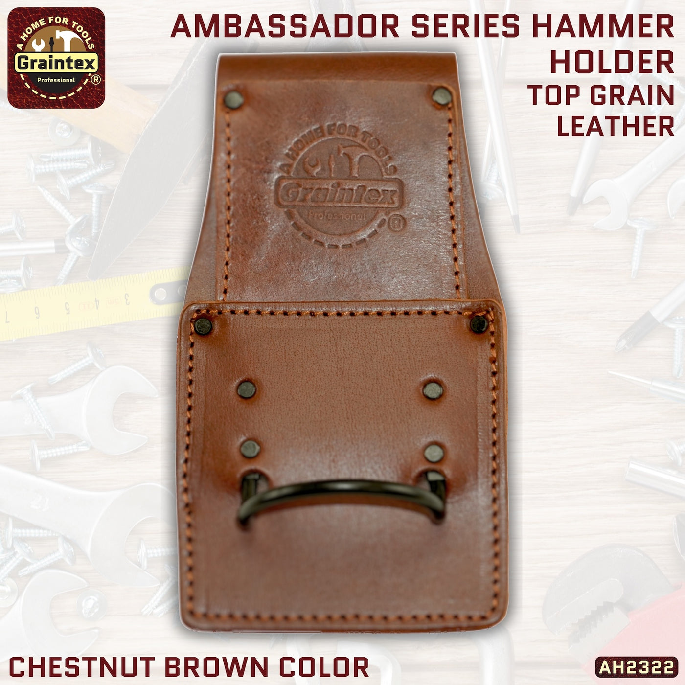 AH2322 :: AMBASSADOR SERIES HAMMER HOLDER CHESTNUT BROWN COLOR TOP GRAIN LEATHER