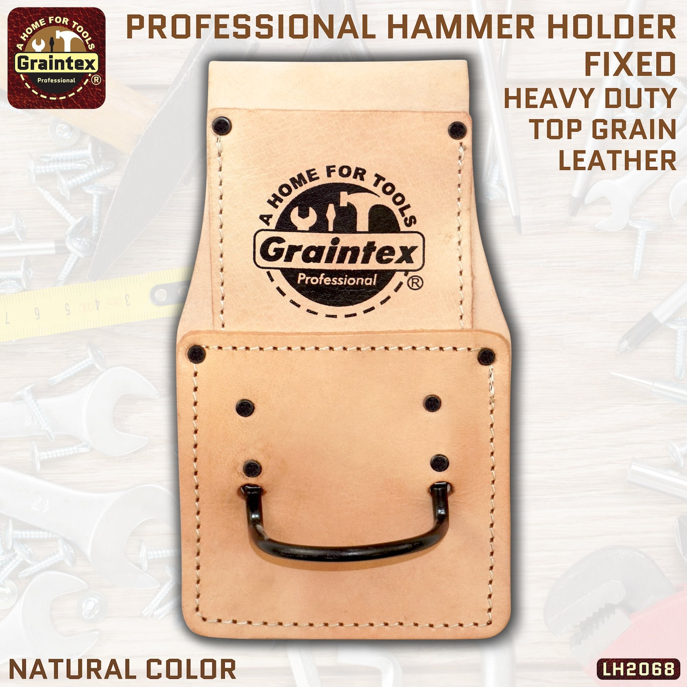 LH2068 :: PROFESSIONAL HAMMER HOLDER HEAVY DUTY NATURAL COLOR TOP GRAIN LEATHER