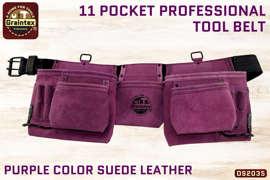 DS2035 :: 11 POCKET PROFESSIONAL TOOL BELT PURPLE COLOR SUEDE LEATHER