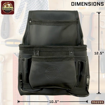 OS2265 :: 9 Pocket Nail & Tool Pouch Black Color Top Grain Oil Tanned Leather