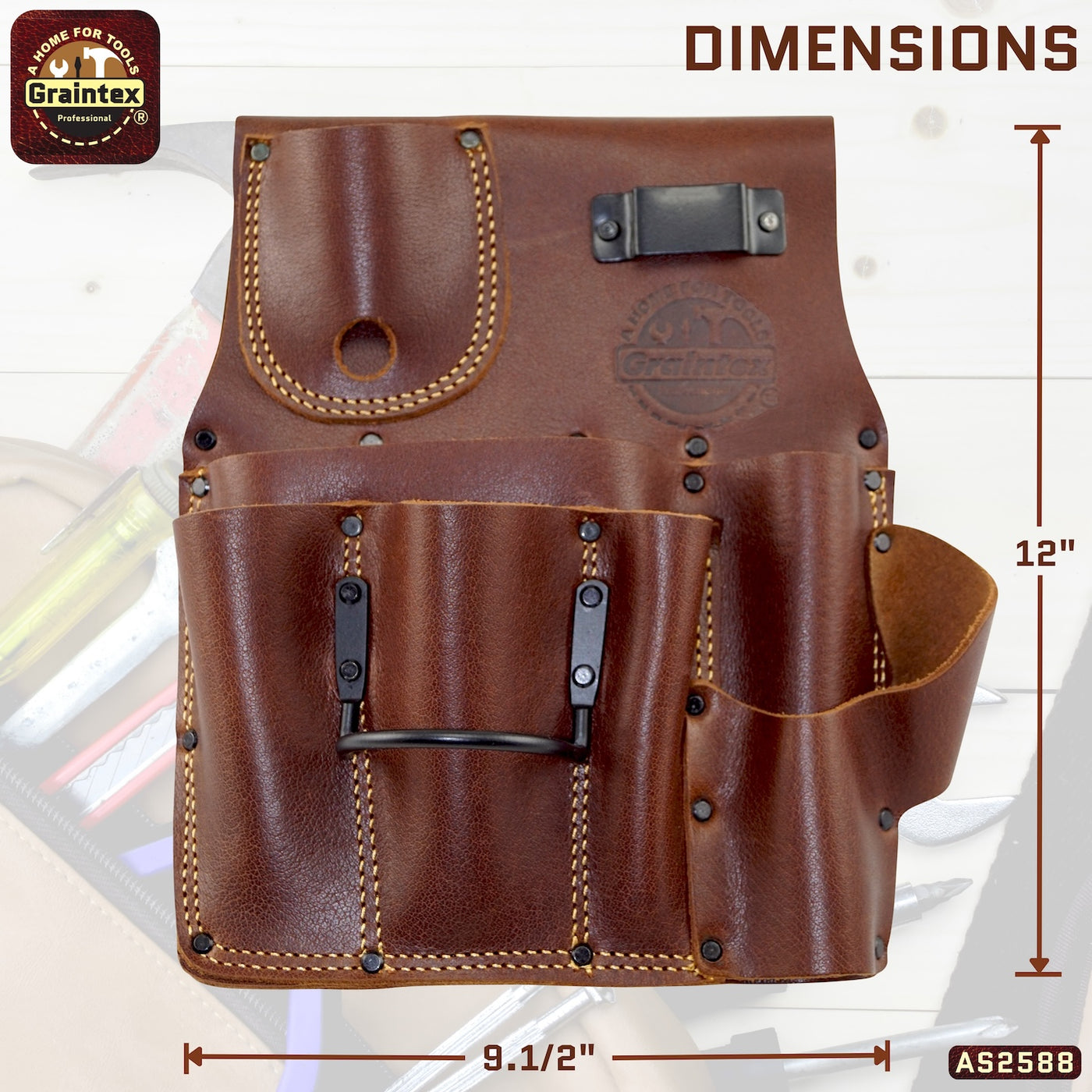 AS2588 :: Drywall Pouch Left Handed Ambassador Series Chestnut Brown Color Top Grain Leather