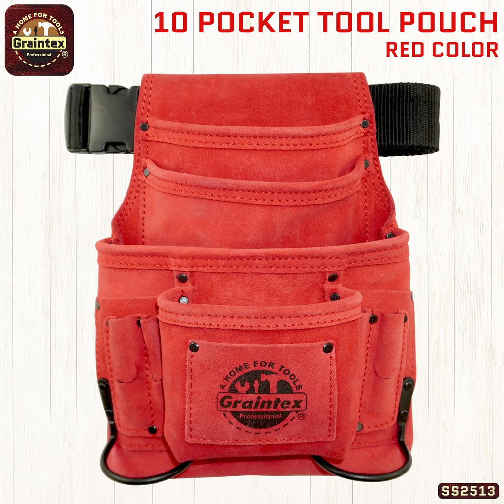Suede 10-Pocket Leather Nail and Tool Pouch with Belt