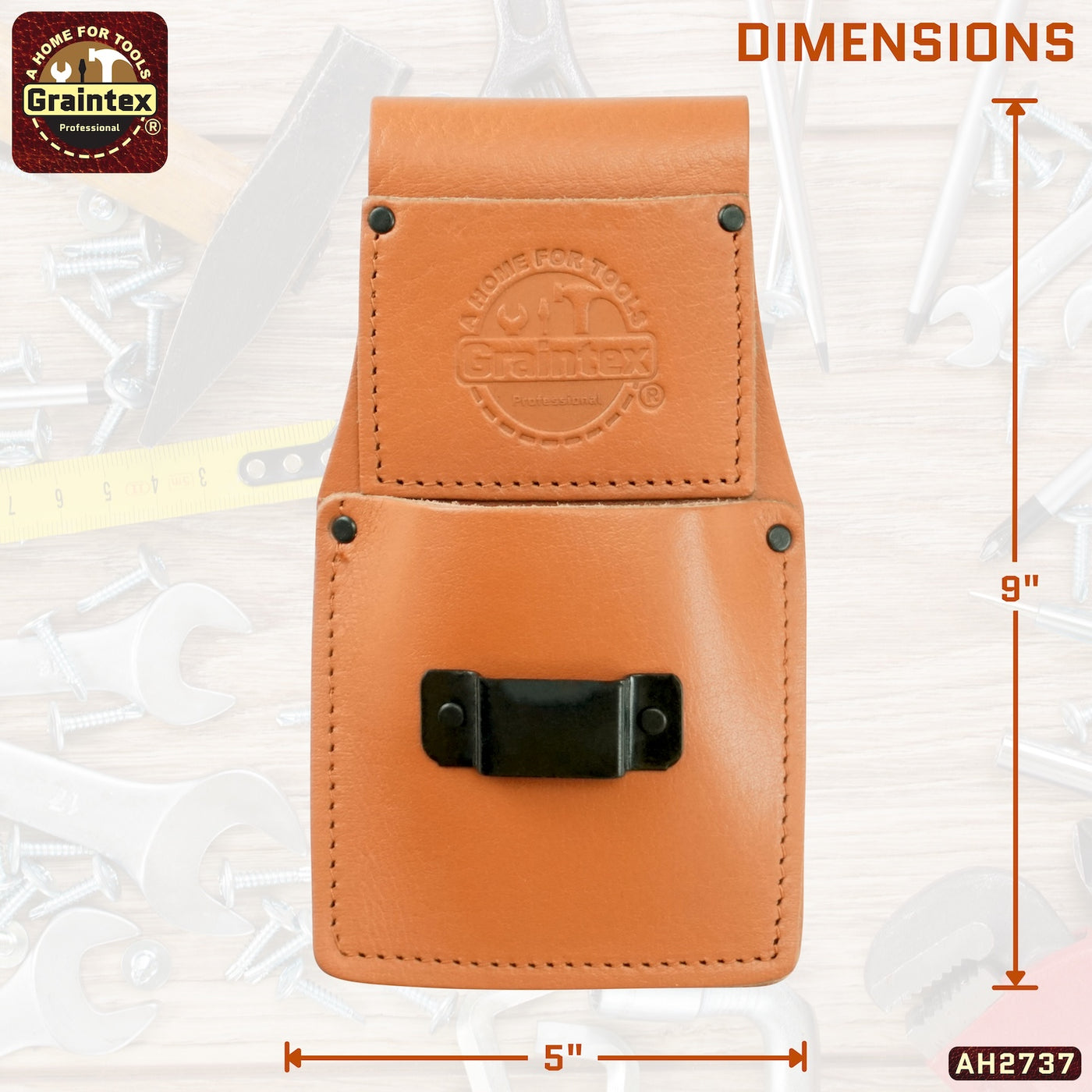 AH2737 :: AMBASSADOR SERIES MEASURING TAPE HOLDER COGNAC TAN COLOR TOP GRAIN LEATHER