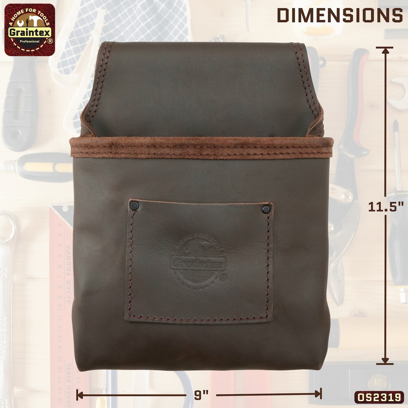 OS2319 :: 1 Pocket Nail & Tool Pouch Brown Color Top Grain Oil Tanned Leather