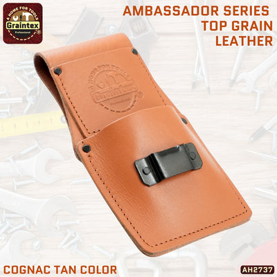 AH2737 :: AMBASSADOR SERIES MEASURING TAPE HOLDER COGNAC TAN COLOR TOP GRAIN LEATHER