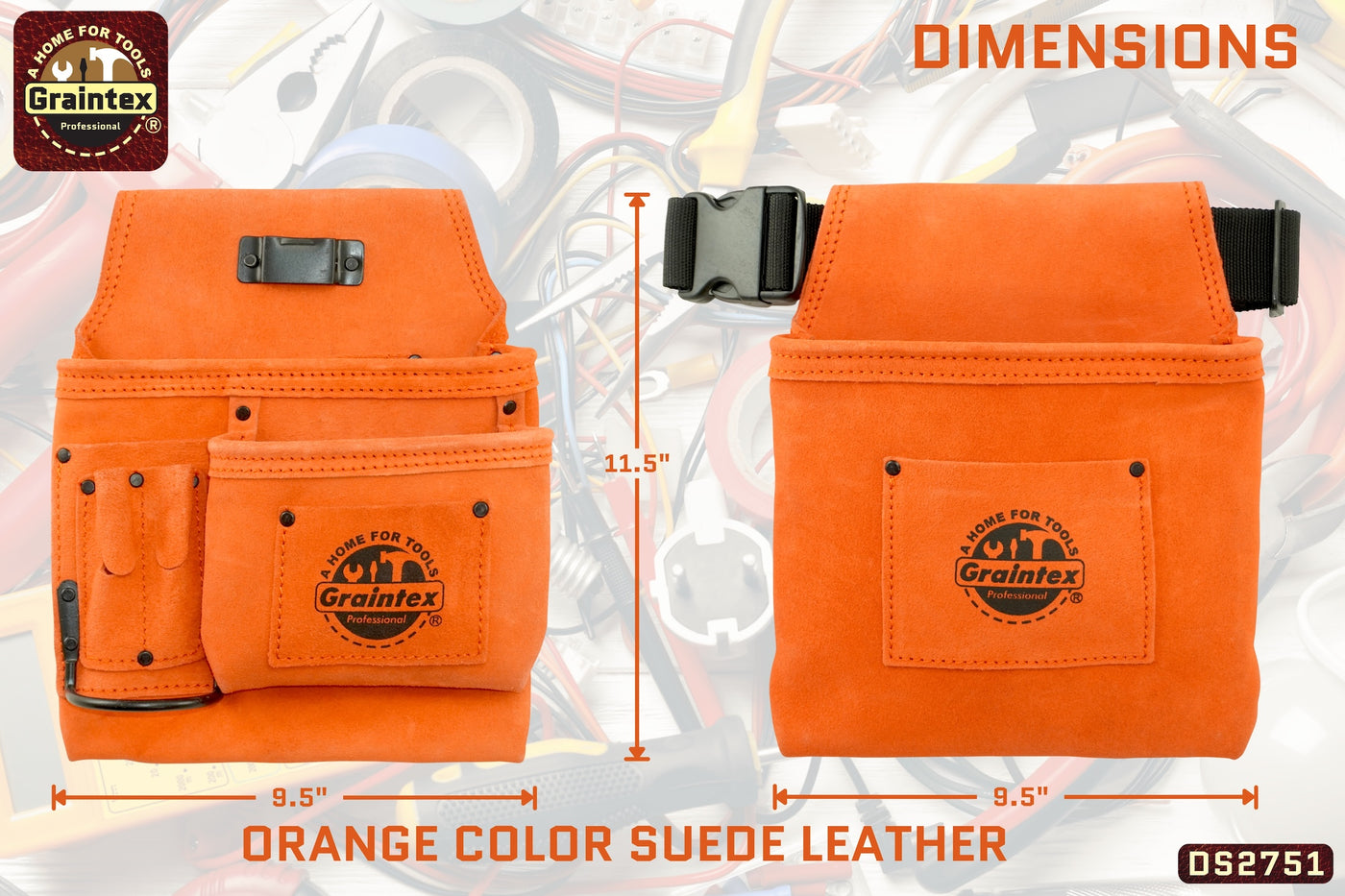 DS2751 :: 4 Piece 14 Pocket Tool Belt Combo Orange Color Suede Leather