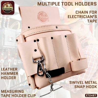 ET2487 :: 10 Pocket Electrician’s Tool Pouch Natural Color Top Grain Leather
