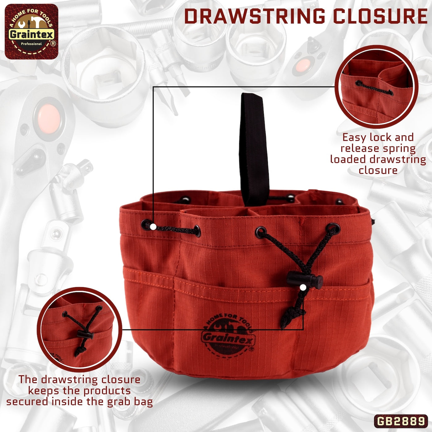 GB2889 :: Grab Bag Rust Color Rip-stop Canvas 18 Pockets Drawstring Closure