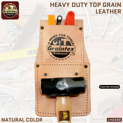 LH2068 :: PROFESSIONAL HAMMER HOLDER HEAVY DUTY NATURAL COLOR TOP GRAIN LEATHER