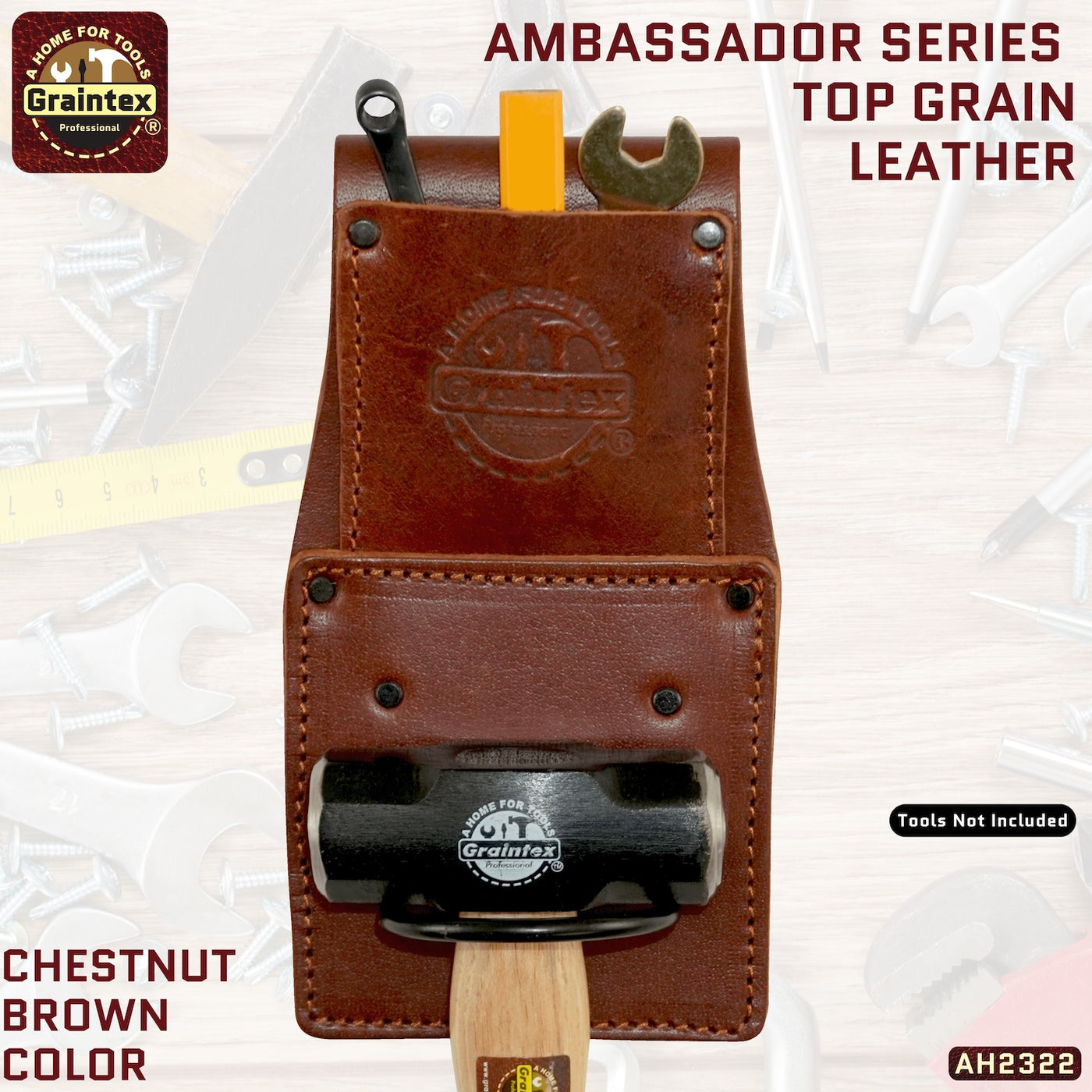 AH2322 :: AMBASSADOR SERIES HAMMER HOLDER CHESTNUT BROWN COLOR TOP GRAIN LEATHER