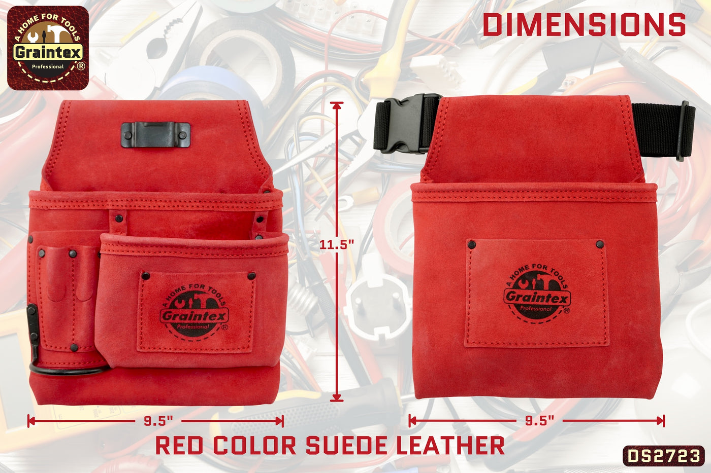 DS2723 :: 4 Piece 14 Pocket Tool Belt Combo Red Color Suede Leather