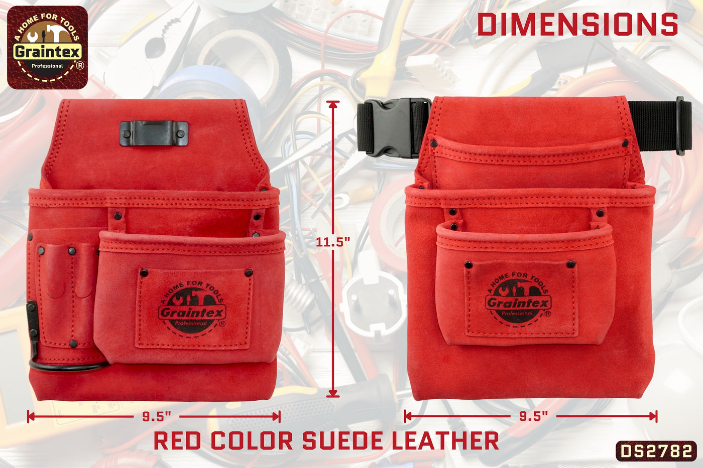 DS2782 :: 4 Piece 16 Pocket Tool Belt Combo Red Color Suede Leather