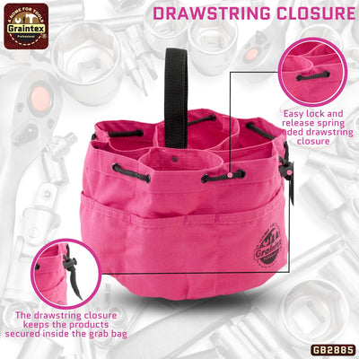 GB2885 :: Grab Bag Pink Color Rip-stop Canvas 18 Pockets Drawstring Closure