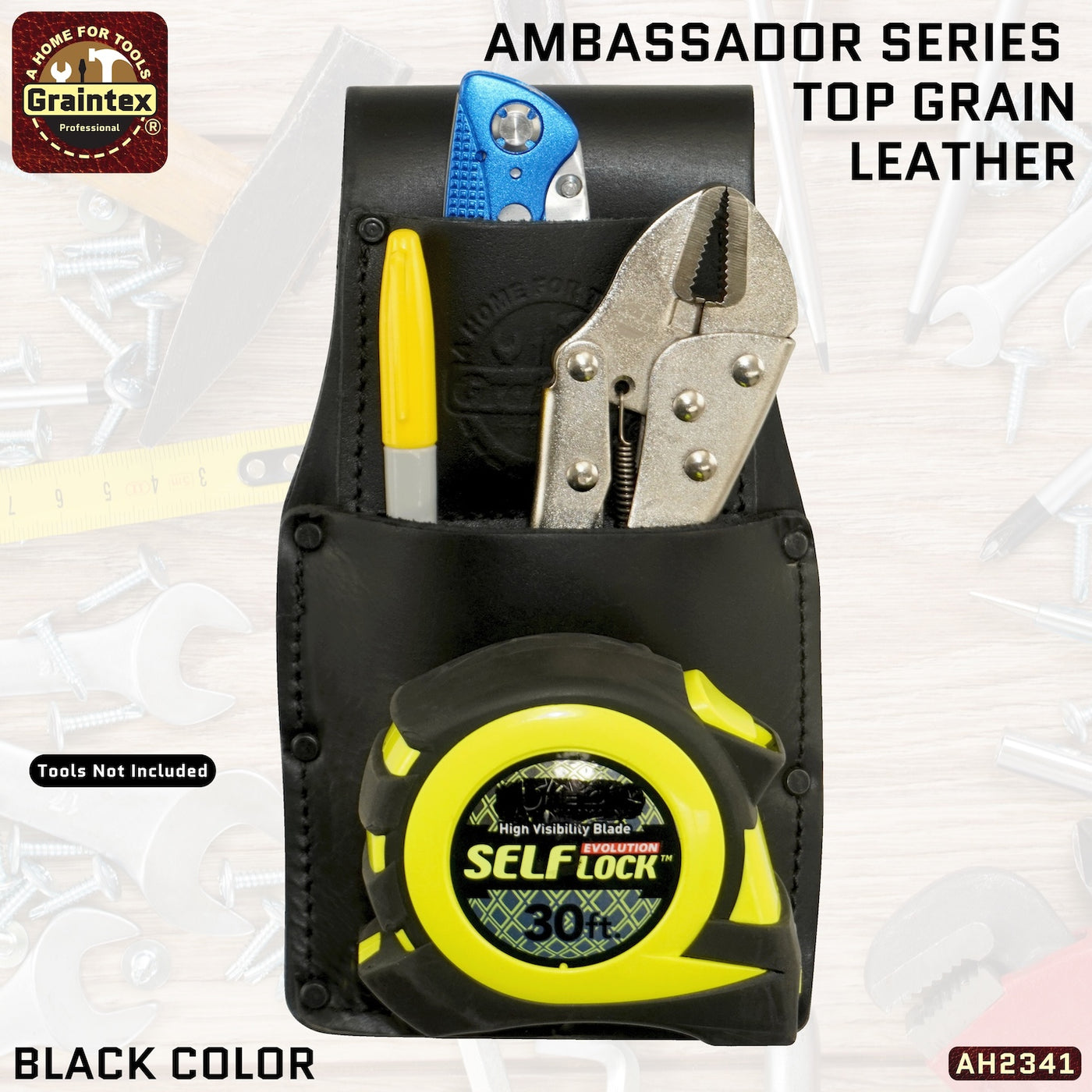 AH2341 :: AMBASSADOR SERIES MEASURING TAPE HOLDER BLACK COLOR TOP GRAIN LEATHER