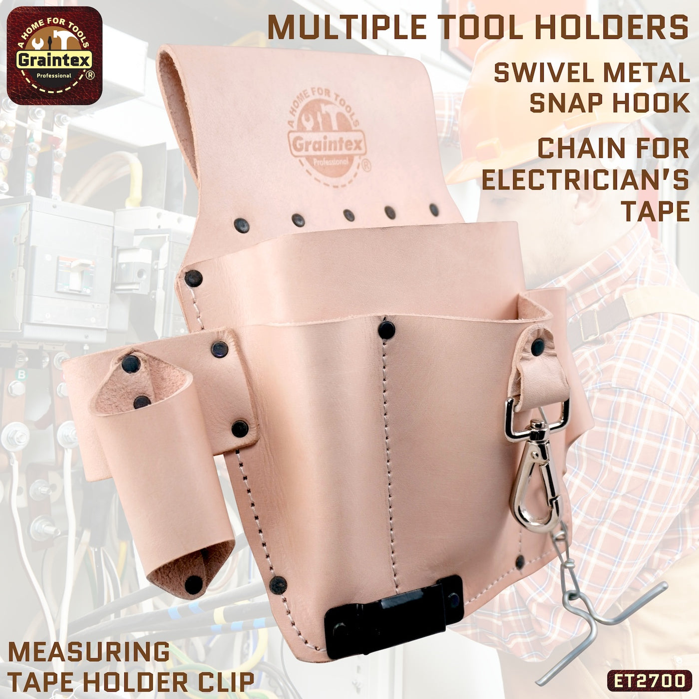 ET2700 :: 8 Pocket Electrician’s Tool Pouch Natural Color Top Grain Leather