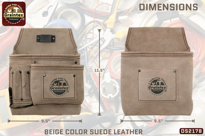 DS2178 :: 4 Piece 14 Pocket Tool Belt Combo Beige Color Suede Leather