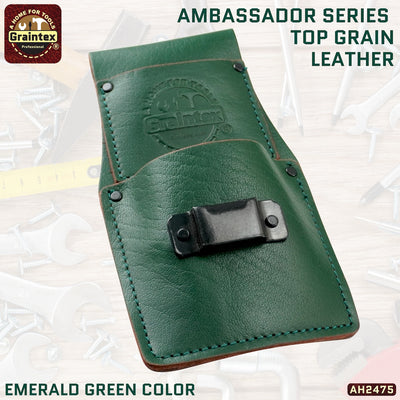 AH2475 :: AMBASSADOR SERIES MEASURING TAPE HOLDER EMERALD GREEN COLOR TOP GRAIN LEATHER