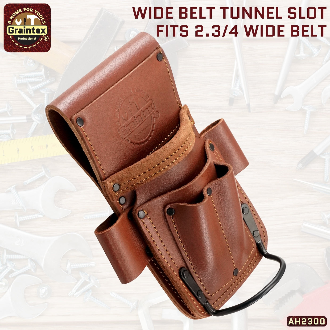 AH2300 :: AMBASSADOR SERIES 5 POCKET MULTI TOOL HOLDER CHESTNUT BROWN COLOR TOP GRAIN LEATHER