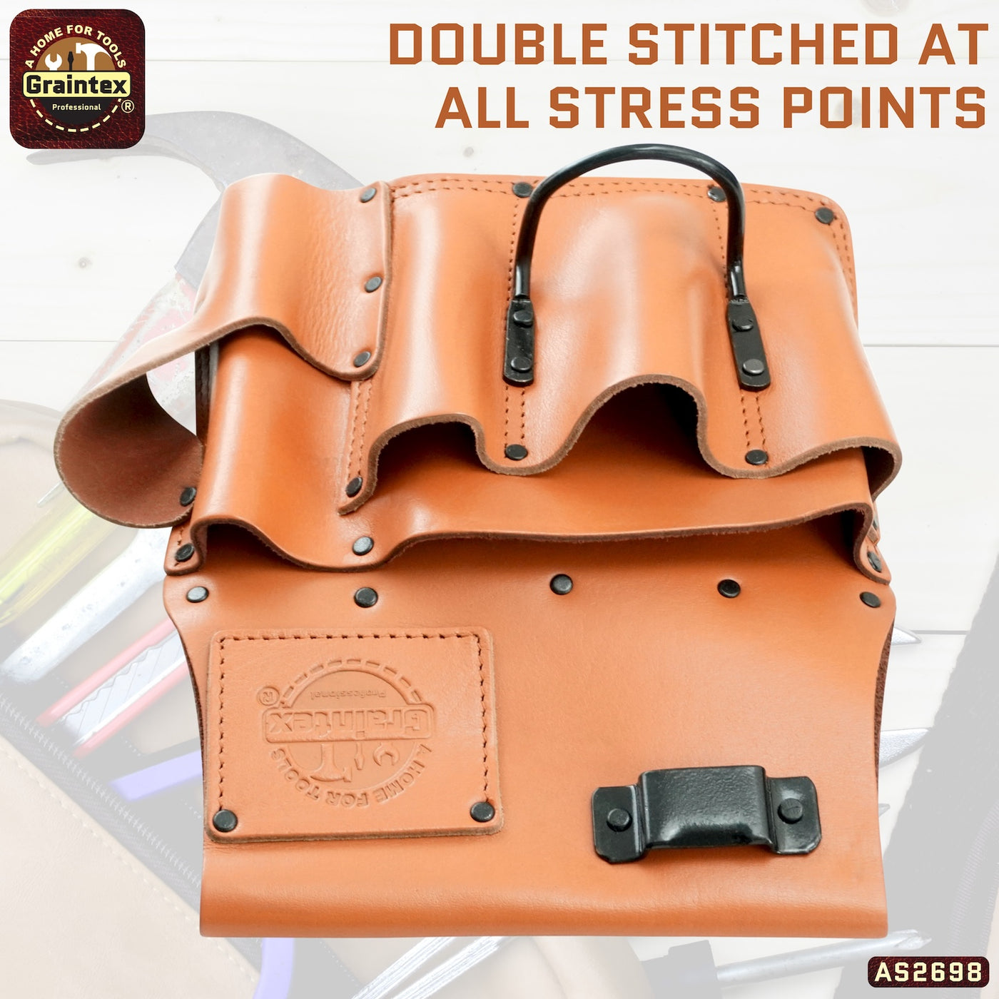 AS2698 :: Drywall Pouch Left Handed Ambassador Series Cognac Tan Color Top Grain Leather