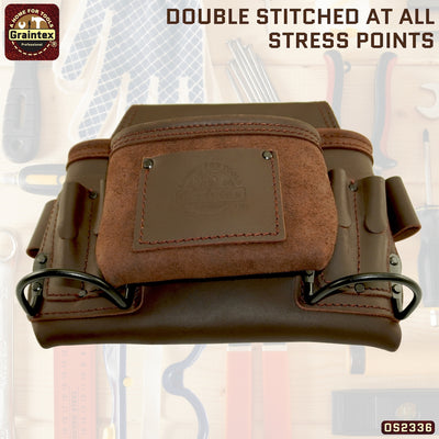 OS2336 :: 8 Pocket Nail & Tool Pouch Brown Color Top Grain Oil Tanned Leather