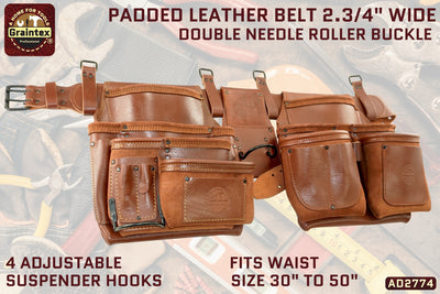 AD2774 :: 4 Piece 18 Pocket Framer's Tool Belt Combo Set Ambassador Series Chestnut Brown Color Top Grain Leather