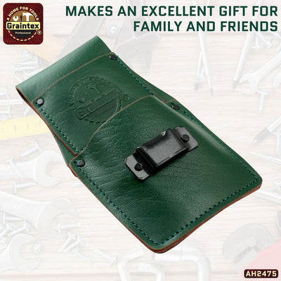 AH2475 :: AMBASSADOR SERIES MEASURING TAPE HOLDER EMERALD GREEN COLOR TOP GRAIN LEATHER