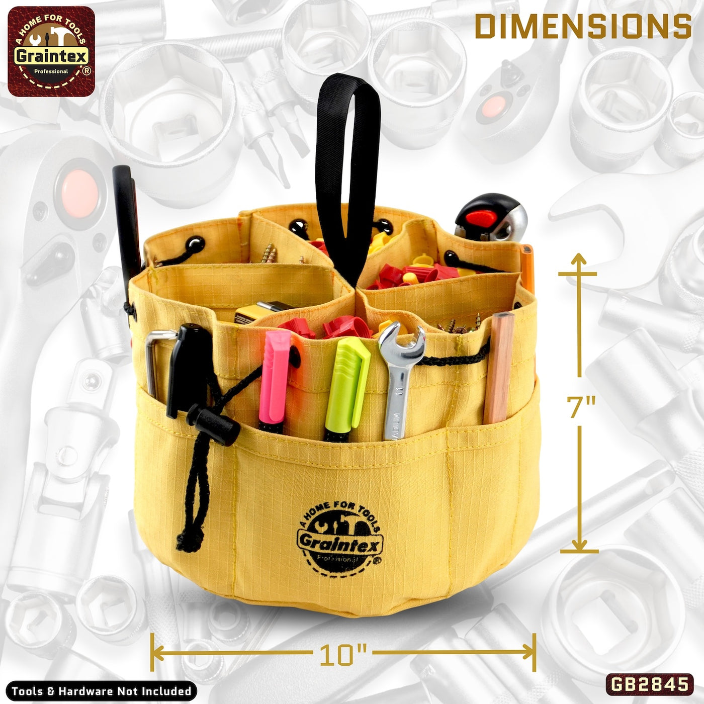 GB2845 :: 3 Pcs Grab Bags Set Yellow, Orange and Hunter Green Color Rip-stop Canvas 18 Pockets