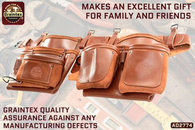 AD2774 :: 4 Piece 18 Pocket Framer's Tool Belt Combo Set Ambassador Series Chestnut Brown Color Top Grain Leather