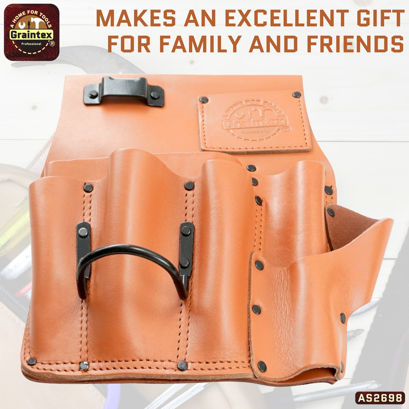 AS2698 :: Drywall Pouch Left Handed Ambassador Series Cognac Tan Color Top Grain Leather