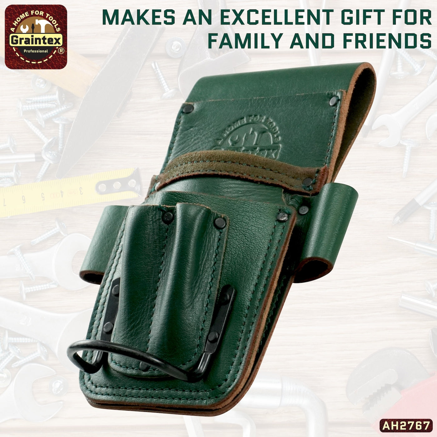 AH2767 :: AMBASSADOR SERIES 5 POCKET MULTI TOOL HOLDER EMERALD GREEN COLOR TOP GRAIN LEATHER