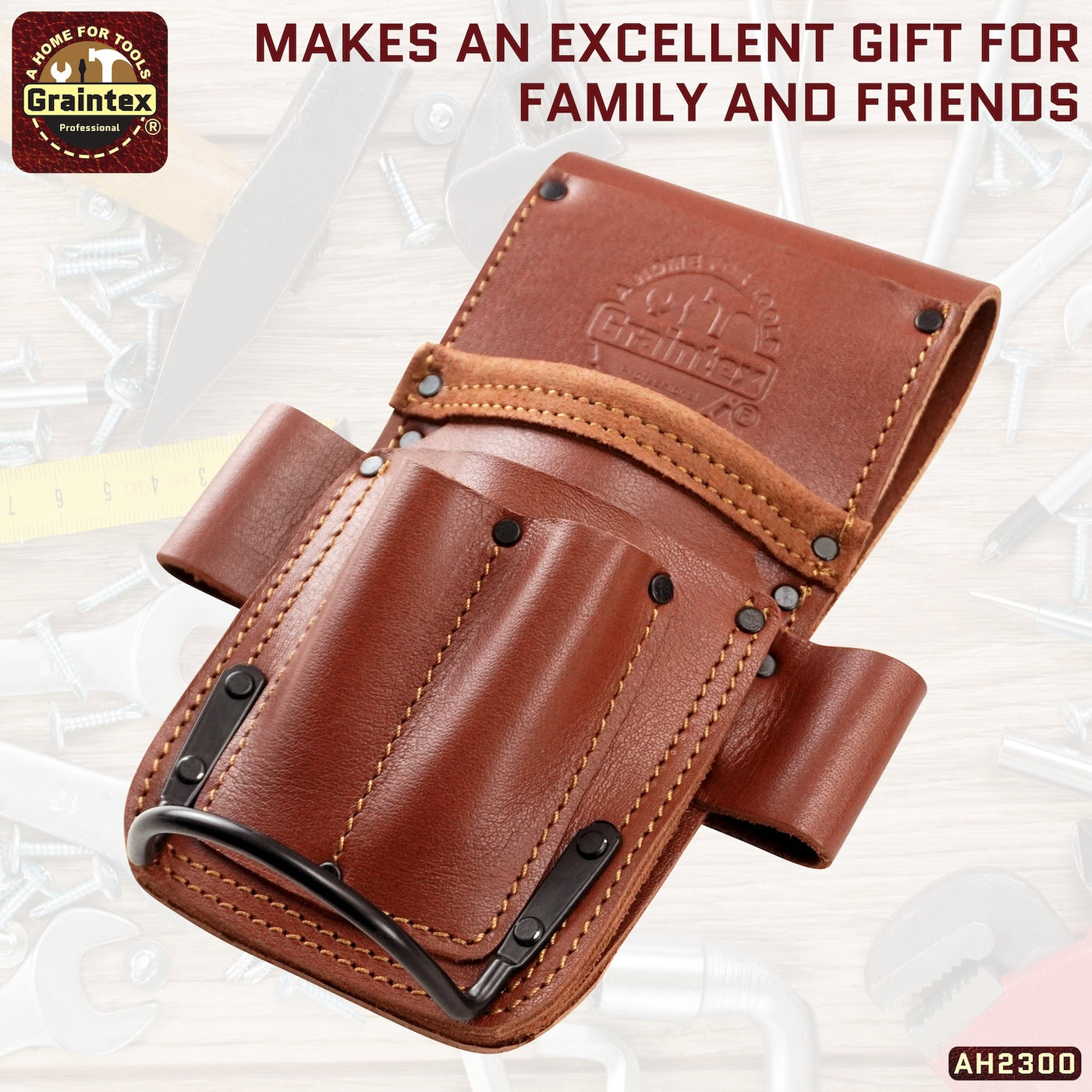 AH2300 :: AMBASSADOR SERIES 5 POCKET MULTI TOOL HOLDER CHESTNUT BROWN COLOR TOP GRAIN LEATHER