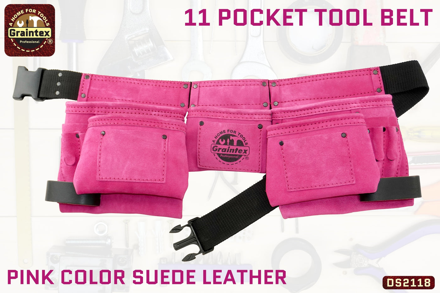 DS2118 :: 11 POCKET TOOL BELT PINK COLOR SUEDE LEATHER